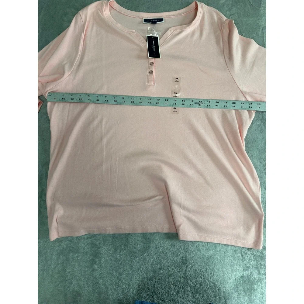 Karen Scott Plus Womens 3X Pink Cotton 3/4 Sleeve Henley Top NWT - Picture 5 of 10